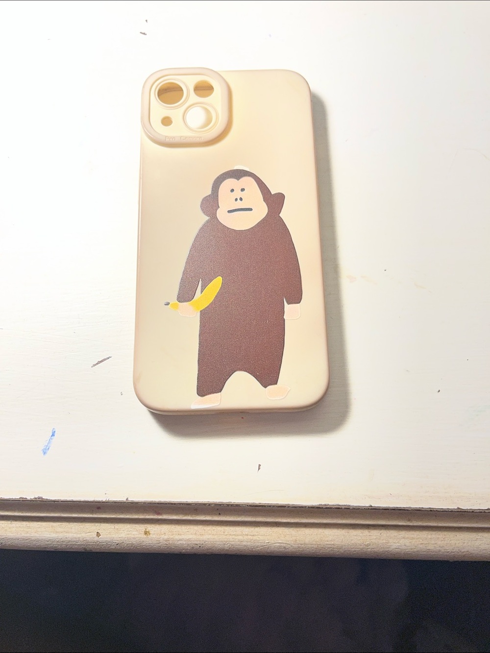 SHEIN Beige Phone Case with Brown Monkey and Yellow Banana